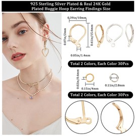 CREATCABIN 60Pcs Real 24K Gold Plated Leverback French Earring Hooks Dangle 2 Colors Earwire Findings Clasps with Jump Rings Stainless Steel Brass for Jewelry Making DIY 15.6x10mm-Gold/Silver