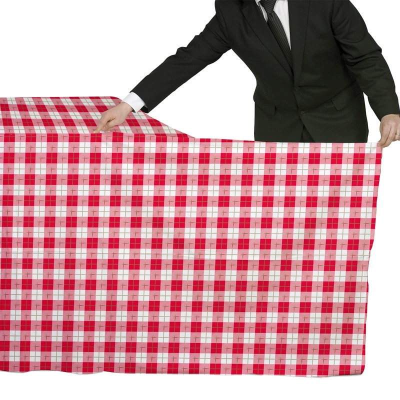 Gatherfun 3PCS Red White Gingham Rectangular Waterproof Tablecloth 54X108Inch Disposable