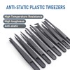10 Pcs Plastic Anti Static Carbon Fiber Tweezers Set, 4.5