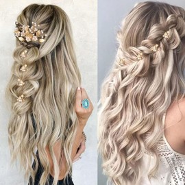 Tocado de Novia,Horquillas Decorativas en Forma de U,7 Horquillas de Perlas para el Pelo para Novia,Accesorios para el Cabello Horquillas para Novias y Damas de Honor (Dorado)