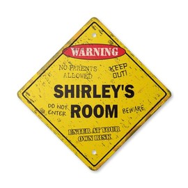 Shirley's Room Sign Vintage Crossing Zone Xing | Indoor/Outdoor Plastic | 14" Tall Rustic Kids Bedroom Decor Door Children's Name boy Girl