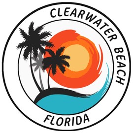 Clearwater Beach, Florida Tropical Scene Decorative Car Truck Window Sticker Decal Vinyl Die-Cut Badge Emblem Vacation Souvenir Travel Gear Ocean Island Beach