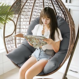 Tycdiose Egg Chair Cushion Replacement, Waterproof Outdoor Hanging Egg Swing Chair Cushions Pads, U-Shaped Thickened Cushions for Hanging Eggs Chair with Ties, 47x33x7 Inches (Grey)