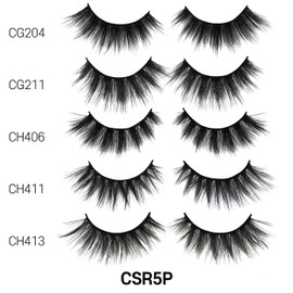 Laflare 5 STYLES 3D Cashmere False Eyelashes Multipack, Ultra Soft, Glam, Luxurious, Cruelty-Free, Reusable, Fake Eyelashes 5 Pairs Value Pack (CSR5P)