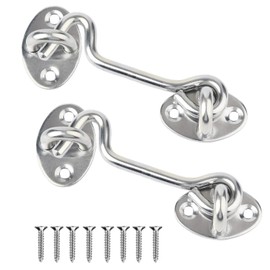 Storm Hooks, Stainless Steel, Pack of 2 Cabin Hooks, Storm Hooks with Eyelet, Stainless Steel Cabin Hooks, Door Hooks, 4 Inch Locking Door Lock, Window Hooks for Sliding Doors, Barn Doors, Garage Door