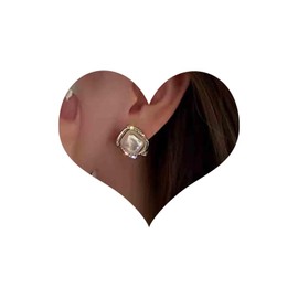 Cimenexe Bohemian Crystal Moonstone Stud Earrings Gold CZ Square Earrings Geometric Moonstone Opal Earrings Square Opalite Gemstone Earrings Jewellery for Women and Girls