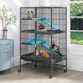 YITAHOME Metal 4-Tiers Small Animal Cages for Adult Rats Ferret Chinchilla Guinea Pig Large Hamster Indoor Critter Nation Cage Double-Story