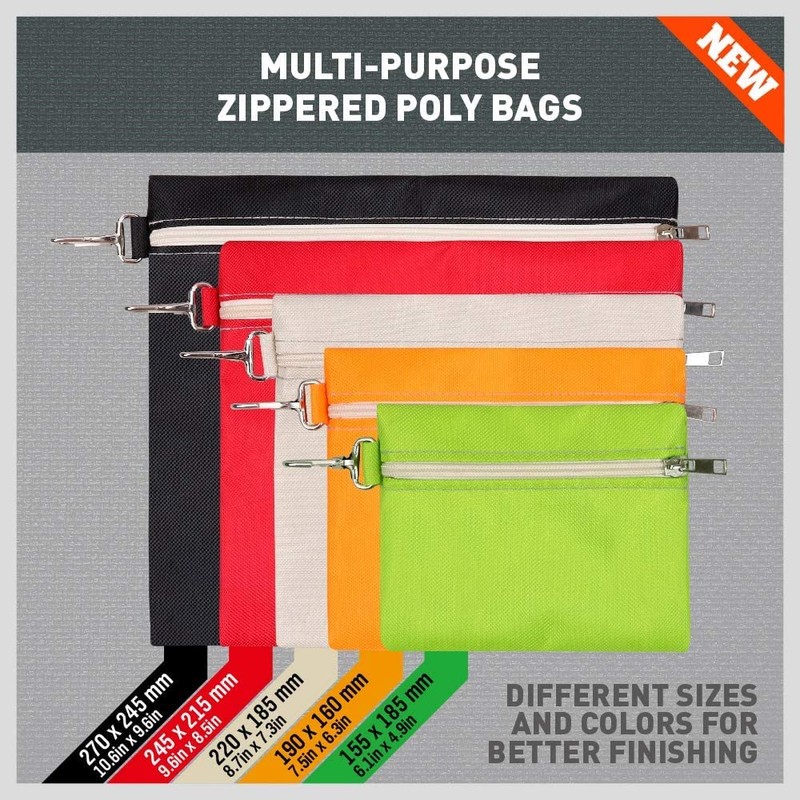 HORUSDY 5-Pack Multi-Purpose Zipper Bags, Water-proof Zippered Tool Pouch, Organization