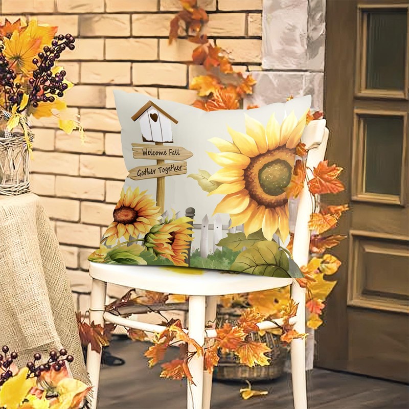 Joymaison Fall Farmhouse Pumpkin Sunflowers Cushion Covers 45 x 45