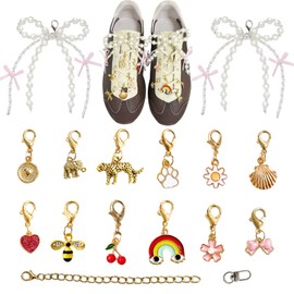 Romukuku 14Pcs Shoe Charms for Sneakers, Pearl Bow Shoe Charms for Sambas, Suitable For Aesthetic Keychain Bag Car Charm And Stanyle Charm