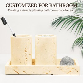 TooMiMo Handmand Natural Marble Canister with Holes Stone, Bathroom Jars with Lids Set,Can be Used as Qtip Holder and Cotton Swab Holder, Christmas Gift, Gift for Family