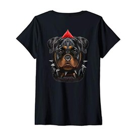 Womens Rottweiler Dog in Punk Rock Style V-Neck T-Shirt