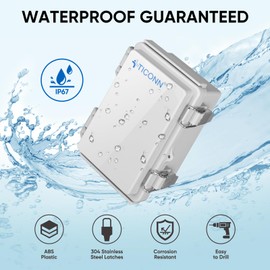 TICONN Outdoor Electrical Box Waterproof, Junction Box IP67 ABS Plastic Enclosure with Hinged Cover with Mounting Plate, Wall Brackets, Cable Glands (Off-White, 5.9"x3.9"x2.8")