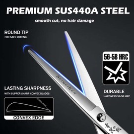 SEIMEIKEN Professional Hair Cutting Scissors - 6” SUS440A Stainless Steel Hair Shears for Cutting - Convex Blade for Ultra-Sharp Smooth Cuts for Hairdressing Texturizing, Barbers, Salon Home Stylists