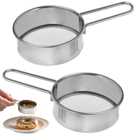 Flour Sifter Mini Strainer Set of 2 Strainer, Back Strainer, Spoon, 40 Mesh, Stainless Steel with Handle, Multi-Purpose Sifter, Flour, Sugar, Tea, Ice Sugar, Matcha Powder, Cooking, Confectionery