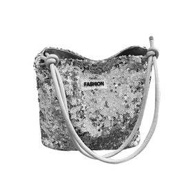 FuninCrea Sequin Ladies Handbags Tote Bags for Women, Shoulder Bags Women Shiny Small Handbag Glitter Evening Clutch Bags with Leather Shoulder Strap for Party Wedding Evening Dates (Silver)