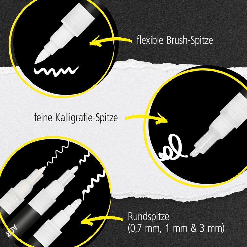 Online Set of 5 Hand Lettering Pens, White, Strong Opaque