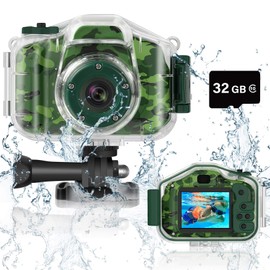 DEKER Waterproof Camera for Kids, Christmas Birthday Gifts for Boys Girls 3-12 Year Old, Mini HD Toddler Digital Video Children Travel Camcorder, 2 Inch IPS Screen with 32GB Card (Green)
