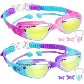 2 Pcs Kids Swim Goggles Acessories Set, Including 2 Swimming Goggles, 2 Nose Clip and 6 Bridge of the Nose Anti Fog Goggle Suitable for Kids Youth Teens Age 8-14