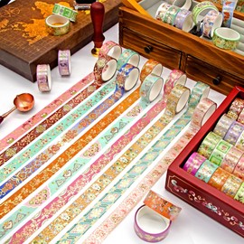 24 Rolls Gold Foil Floral Washi Tape Set, Decorative Tape for Scrapbooking, Bullet Journaling, Planner, DIY Crafts - Floral Feast