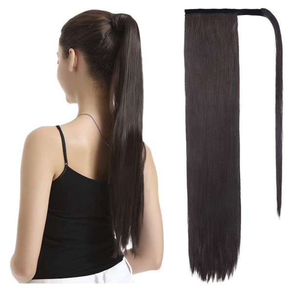 BARSDAR 65 cm Long Straight Wrapped Ponytail Extension Synthetic Hair Braid Soft Hair Extension Hairpiece for Women/Girls 120 g Ponytail Extension