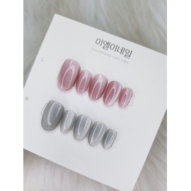 Heart Nail Tips 2p Service Transparent Glass Ball Magnet Gel Nails - Short Oval / 하트네일팁2p 서비스 투명유리알자석젤네일 - 숏오벌