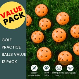 FINGER TEN Golf Practice Balls Plastic Colored Value 12/24/36 Pack, Limited Flight Sports Training Ball for Men Women, Indoor Outdoor Driving Range Backyard Use (Orange, 12 Pack)
