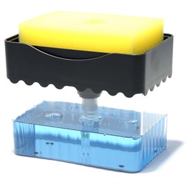HAKUKU Dispensador de jabón Cocina con Soporte de Esponja 2 en 1 para Cocina, Dispensador de Detergente Rellenable Incluye Esponja