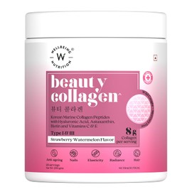 Wellbeing Nutrition Beauty Collagen with Hyaluronic Acid | Collagen Supplements for Women & Men | Collagen Powder with Biotin and Vitamins for Skin Radiance & Anti-Aging | 250g-Strawberry Watermelon