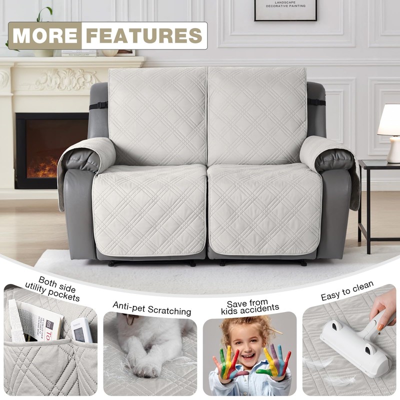 TAOCOCO 100% Waterproof Loveseat Recliner Cover with Straps, Split Loveseat