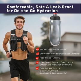 PIEKEDS Running Phone Holder Vest with 550ml Running Water Bottle, Adjustable & Lightweight Hydration Vest | Reflective Running Vest for Men & Women