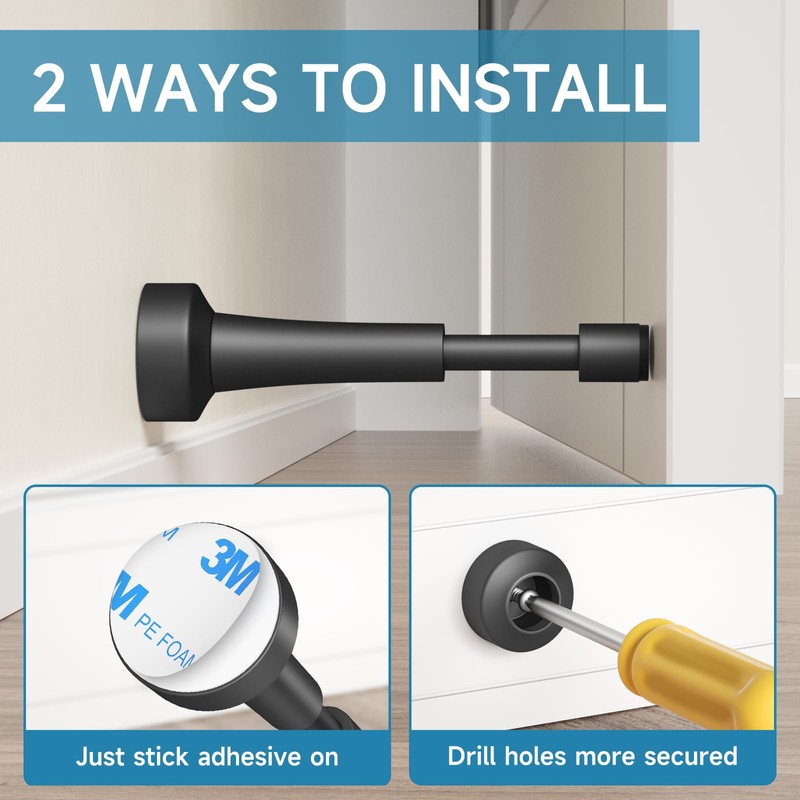 Matte Black Door Stoppers for Wall - 4.33 Inch Spring