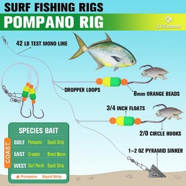 Pompano-Rigs-for-Surf-Fishing-Saltwater-Gear with Double Circle & Kahle Hooks- 6-Pack Surf Fishing Tackle