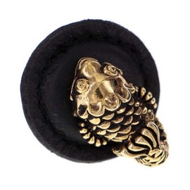 Vicenza Designs K1271 Pollino Koi Round Leather Knob, Large, Black, Antique Gold