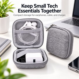 Portable Electronics Organizer Case for Cables – Compact Square Storage Bag with Mesh Pocket for Travel and Daily Carry