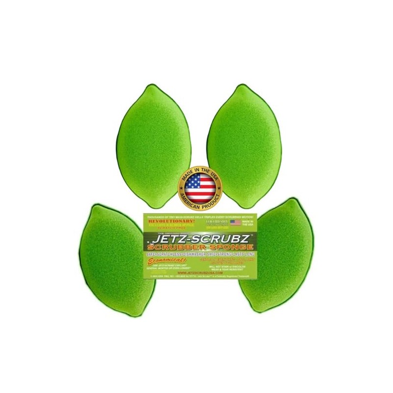 Jetz-Scrubz Scratch-Free Scrubber Sponge, Lime Shaped, Set of 4, Made