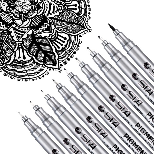 Bolígrafos de Dibujo Negra para Bocetos,Recambio de rotuladores negros,9 tamaños para principiantes escritura, ilustración, diseño y dibujo,Cómic,Ilustración de Artista