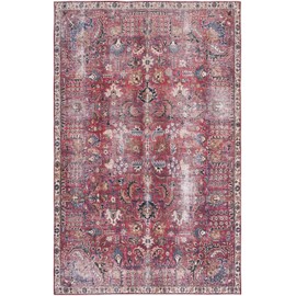 SAFAVIEH Tucson Collection Area Rug - 5' x 8', Red & Beige, Persian Distressed Design, Non-Shedding Machine Washable & Slip Resistant Ideal for High Traffic Areas in Living Room, Bedroom (TSN174Q)