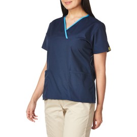 WonderWink Women's Charlie 5 Pocket Y-Neck Wrap Top, Navy, Small