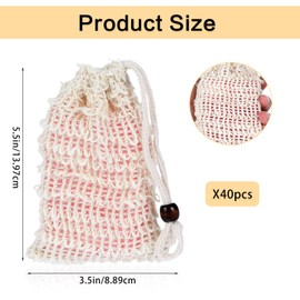 40 Soap Bags Mesh Exfoliating, 100% Natural Sisal Soap Pouch, Soap Savers for Shower Use Like Massaging and Scrubbing