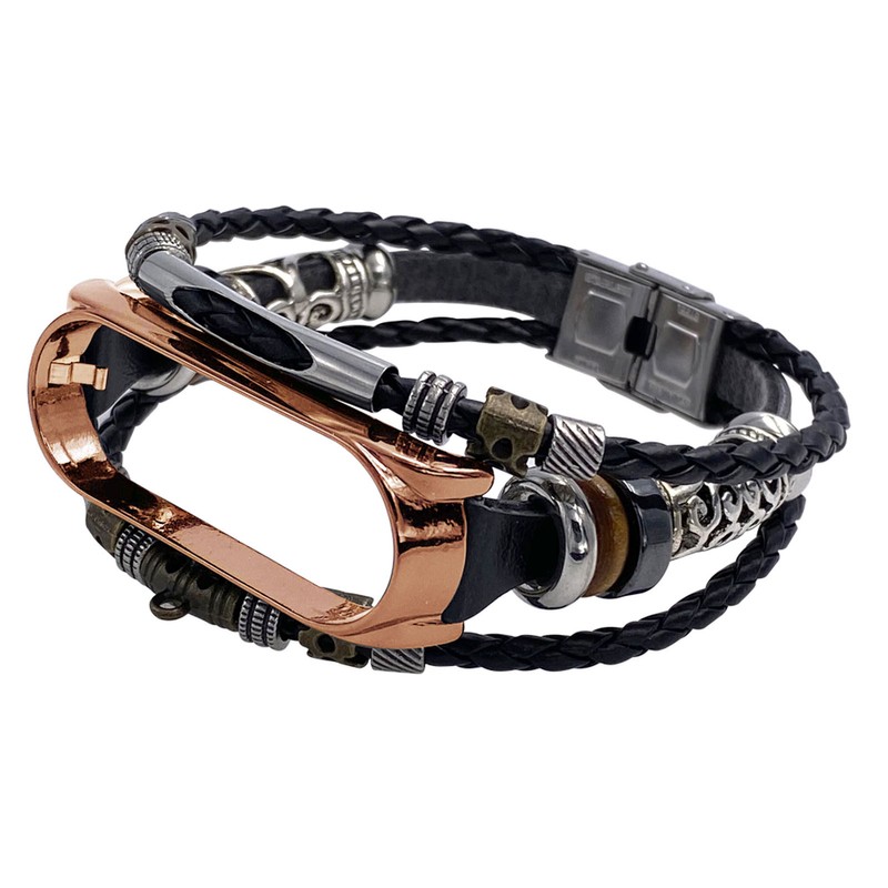 for Xiaomi Mi Band 7 Leather Strap Metal Snap Retro