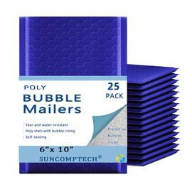 Suncomptech 6x10 inches Poly Bubble Mailers, Self Seal and Water Resistant Padded Shipping Bags,Waterproof Mailing Envelopes (Usable 6x9 inches, Navy Blue, 25 Pieces)