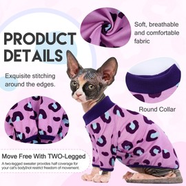 Sphynx Cats Clothes Cat Turtleneck Cotton Sweater Pullover Kitten T-Shirts with Sleeves Cat Pajamas Jumpsuit for Sphynx Cornish Rex, Devon Rex,Small Dog