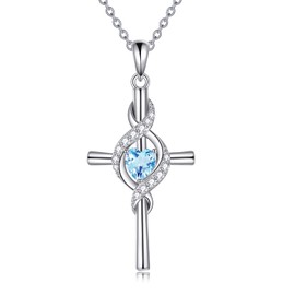JERWLI Cross Necklace for Women 925 Sterling Silver Cross Birthstone Pendant Necklace Infinity Cross Religious Jewellery Gifts for Women, Sterling Silver