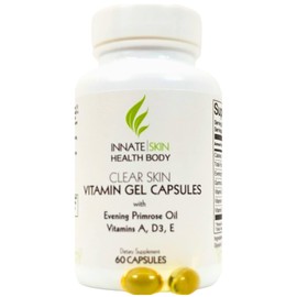 Clear Skin Acne Vitamin Gel Capsules with Evening Primrose Oil, Vitamin A, D (D3) & E | All Natural Complexion Supplement 60 Count