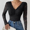 ABAFIP Women's Sheer Long Sleeve Floral Lace Bodysuit Blouse Top