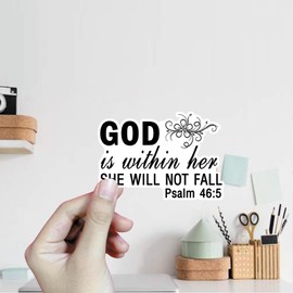 (3Pcs) God is Within Her She Will Not Faill Sticker Christian Sticker Decal Waterproof Vinyl Stickers Adult for Laptop Kindle Car Tumbler Water Bottle Mug Phone Notebook - Size 3”x2”