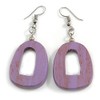 55mm Long/Antique Lilac Purple Painted Wood O-Shape Drop Earrings
