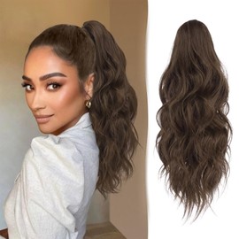 Sidaila 18" Curly Claw Clip Ponytail Extension Wavy Long Clip in Hair Extensions Natural Fake Hair Ponytails Synthetic Ponytail Wig Jaw Clip On Pony Tails for Women Girls - Brown Mix Hair Extensions