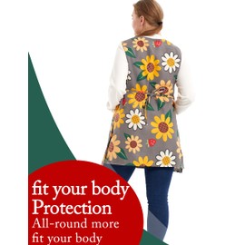 APRONNER Plus Size Aprons for Women with Pockets Cotton Linen Cobbler Aprons Smock for Baking Kitchen Cooking, Sun Flowers, 5X-Large